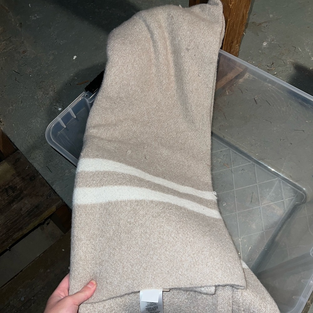 Pottery Barn Teen Taupe and White Striped Throw Blanket